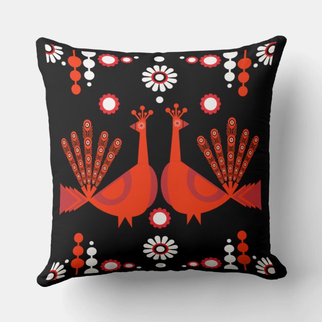 Coussin d'art populaire de paon oiseau (Verso)