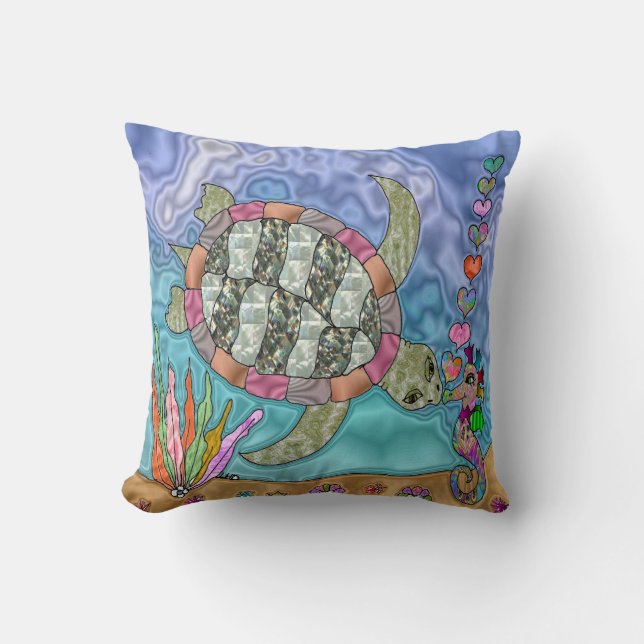 Coussin d'art psychédélique de la tortue marine (Recto)