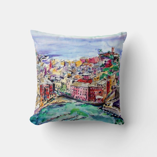 Coussin d'art Watercolor de Vernazza Italie (Recto)