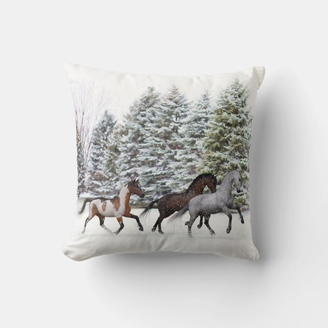Coussin Dashing Through the Snow - Running Horses (Recto)
