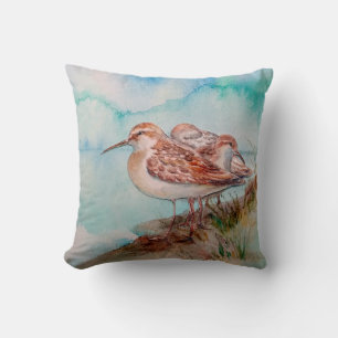 Coussin Daté, Aquarelle Sandpiper Shore Beach Oiseaux Art