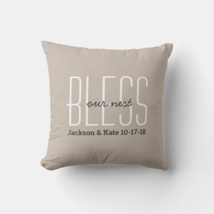 Coussin Date de mariage d'anniversaire Bénis notre nid sur
