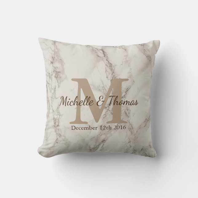 Coussin Date de mariage de marbre blanche classique de (Recto)