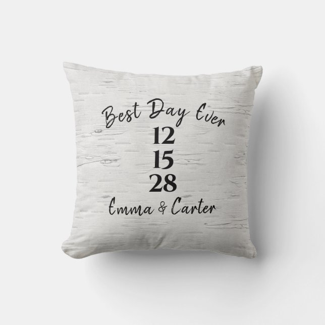 Coussin Date de mariage sur un bouleau (Recto)