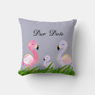 Coussin Date d'échéance du bébé Flamant rose personnalisé