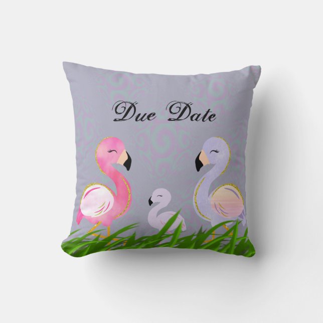 Coussin Date d'échéance du bébé Flamant rose personnalisé (Recto)