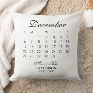 Coussin Date du Mariage du calendrier nouveau