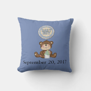 Coussin Date personnalisée Ours en peluche avec ballon