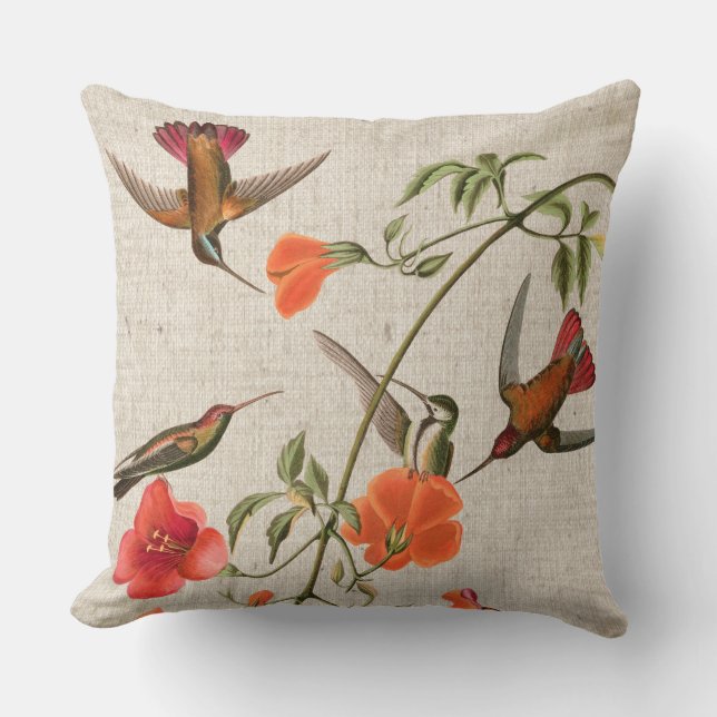 Coussin d'Audubon d'animaux de fleurs d'oiseaux de (Recto)