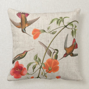 Coussin d'Audubon d'animaux de fleurs d'oiseaux de
