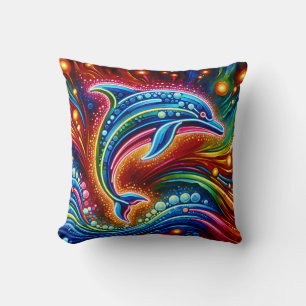 Coussin "Dauphin arc-en-ciel : Luminosité de l'océan"