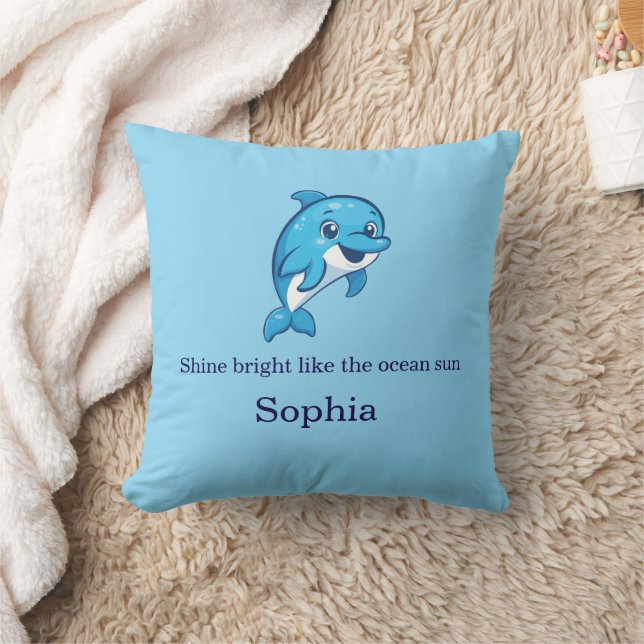 Coussin Dauphin bleu mignon et heureux dessin animé créatu (Couverture)