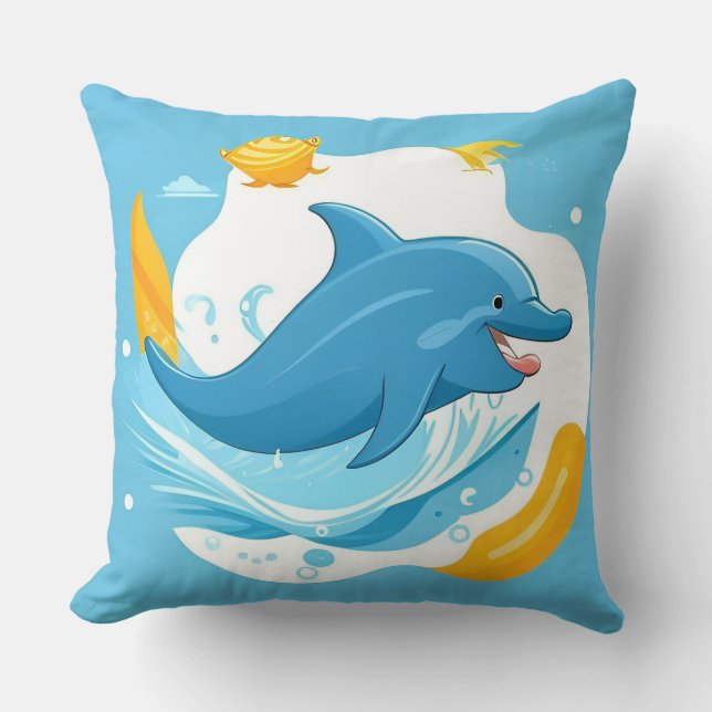Coussin Dauphin de dessin animé joyeux nageant dans l'eau  (Recto)