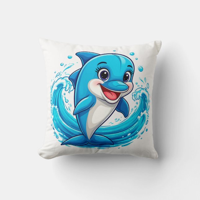 Coussin Dauphin de dessin animé mignon éclaboussant dans l (Recto)