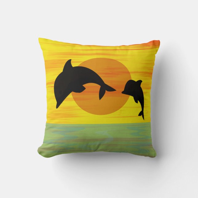 Coussin Dauphin de mère et de bébé au coucher du soleil (Recto)