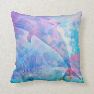 Coussin Dauphin de Vaporwave dans le ciel