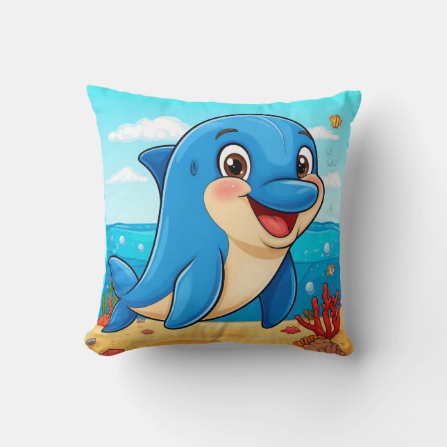 Coussin 🐬 Dauphin heureux sautant à travers les vagues (Recto)