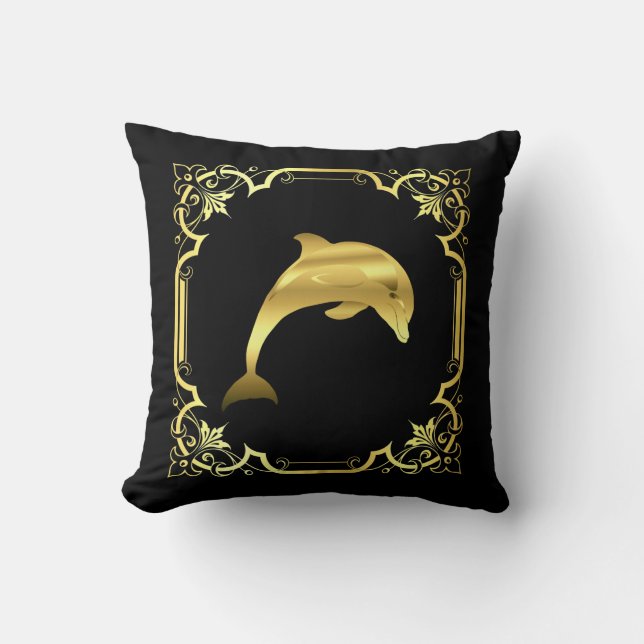 Coussin Dauphin marin sautant silhouette/or/noir (Recto)