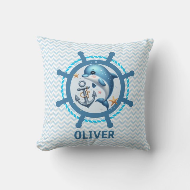 Coussin Dauphin mignon nautique & ancre dans la roue de na (Recto)