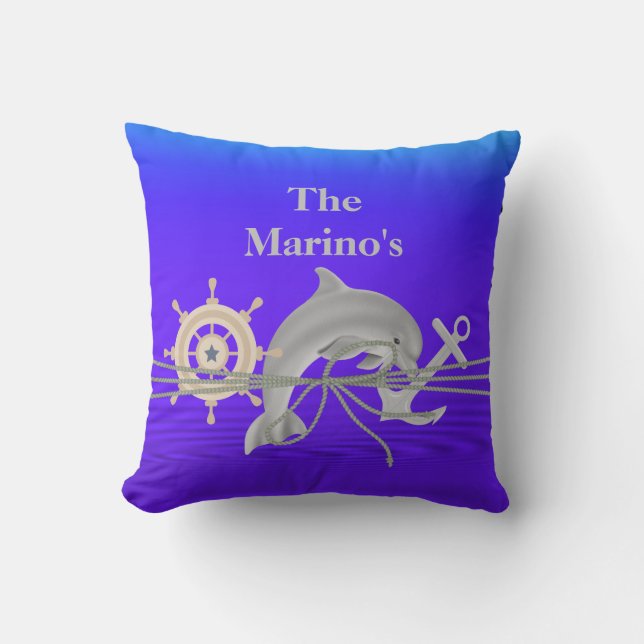 Coussin Dauphin NAUTIQUE, Ancre, cadeau fait sur commande (Recto)