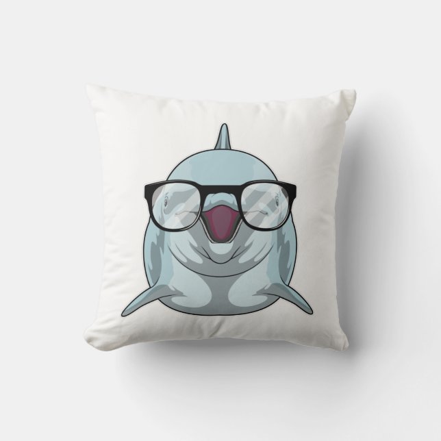 Coussin Dauphin Nerd avec lunettes (Recto)
