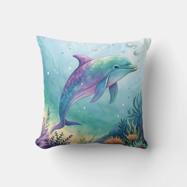 Coussin Dauphin peint à l'aquarelle (Recto)
