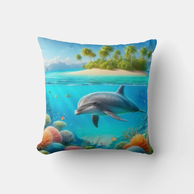 Coussin Dauphin sous-marin coloré tropical/hawaïen (Recto)