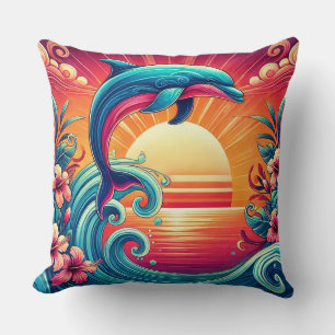 Coussin Dauphin vibrant bondissant au-dessus des vagues de