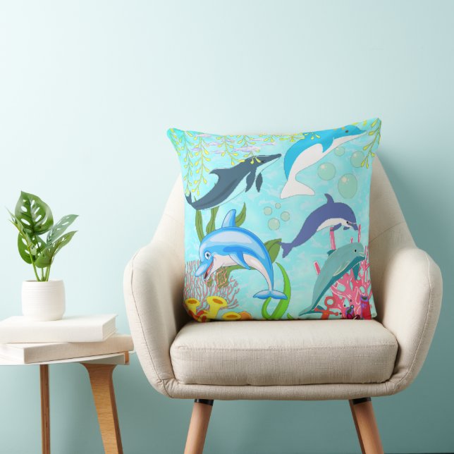 Coussin Dauphins Bleus Dans Une Oasis Tropicale (Chaise)