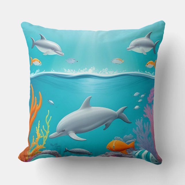 Coussin Dauphins joueurs explorant un récif corallien vibr (Recto)