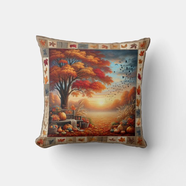 Coussin d'automne - "Heureux sont les feuilles qui (Recto)