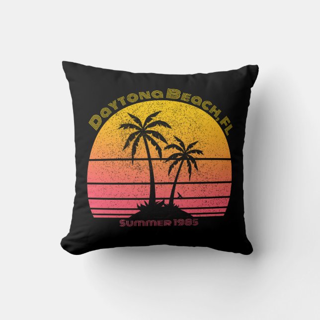 Coussin Daytona Beach Palms de coucher de soleil rétro (Recto)