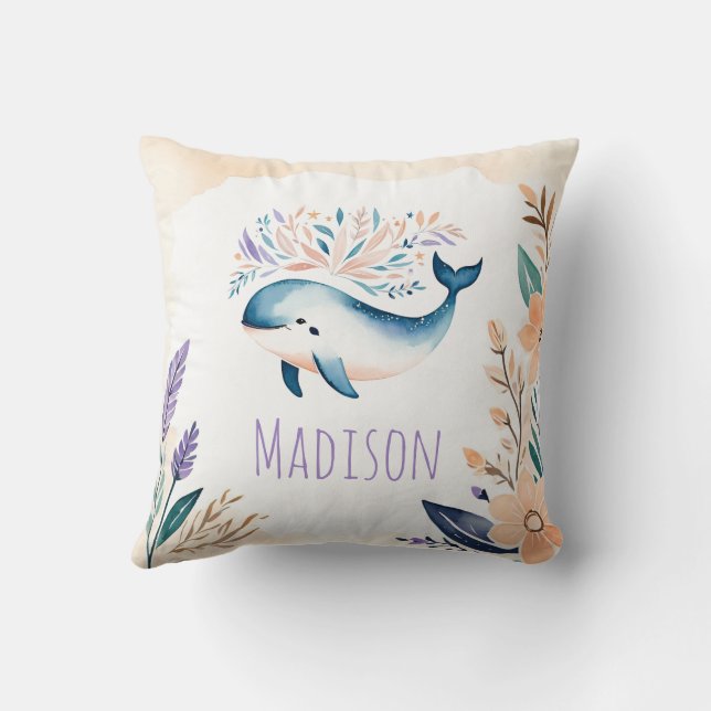 Coussin de baleines Boho Floral sur mesure - (Verso)
