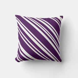 Coussin de bande de bonbons moderne violet et blan