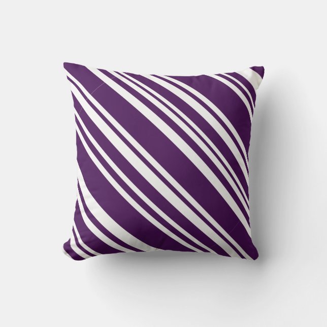 Coussin de bande de bonbons moderne violet et blan (Recto)