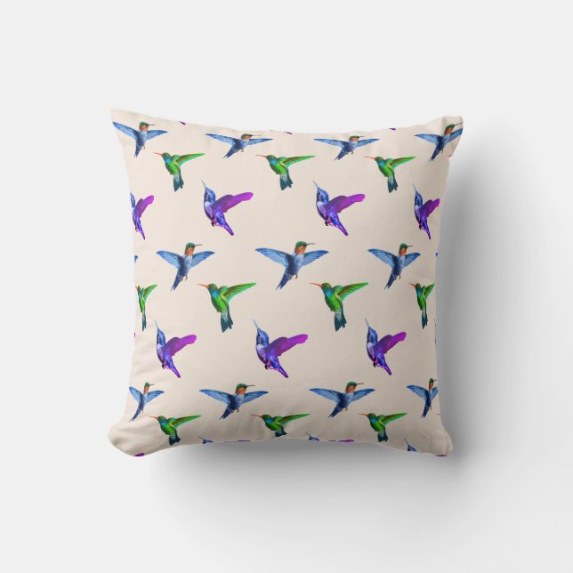 Coussin De beaux colibris sur beige champagne clair (Recto)