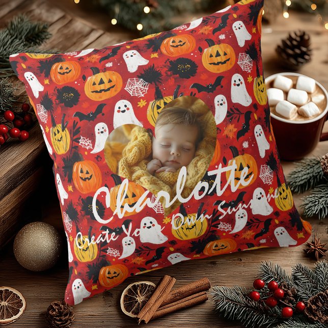 Coussin de bébé d'Halloween avec photo et citation (Créateur téléchargé)