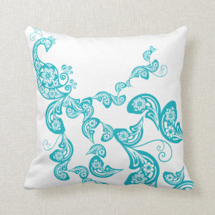 Coussin de bleu de turquoise de paon d'art déco d
