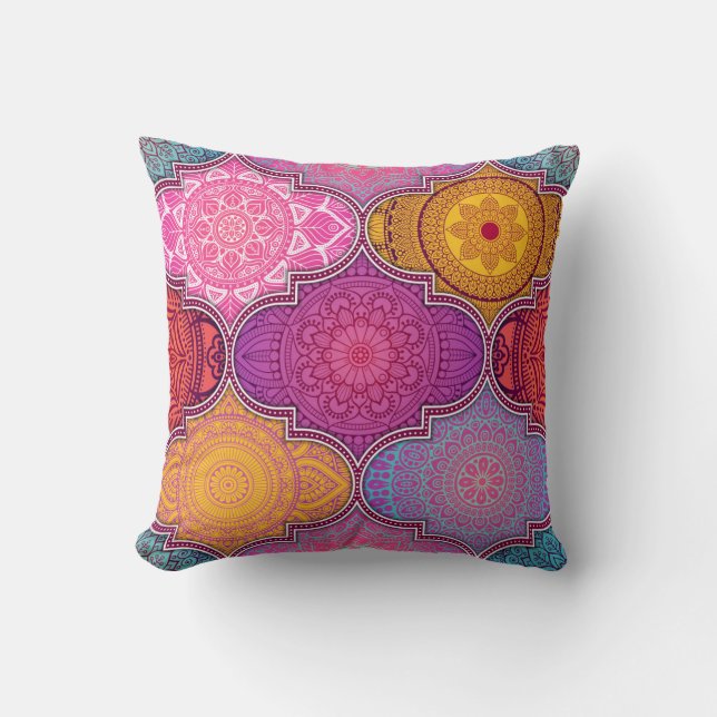 Coussin de Bohème tribal vibrant heureux (Recto)