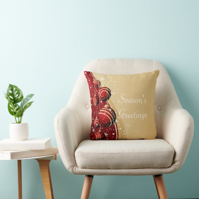 Coussin de Bonnes Fêtes Gold Red Baubles (Chaise)