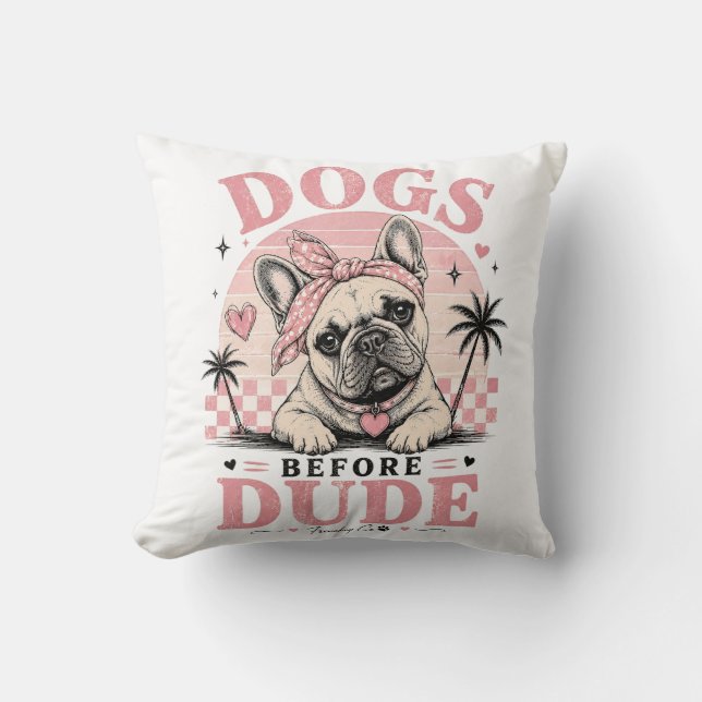 Coussin de Bouledogue Français Drôle Avant les Mec (Recto)