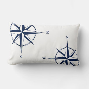 Coussin de boussole marine bleu et blanc