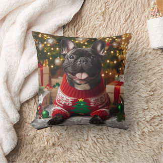coussin de bulldog français de noël