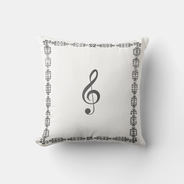 Coussin de cadre de clé de sol noir blanc élégant (Recto)