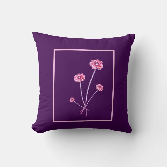 Coussin de cadre de fleur de gérbera rose violet p (Recto)