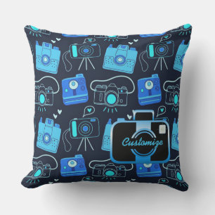 Coussin de caméras rétros de bug noir et bleu