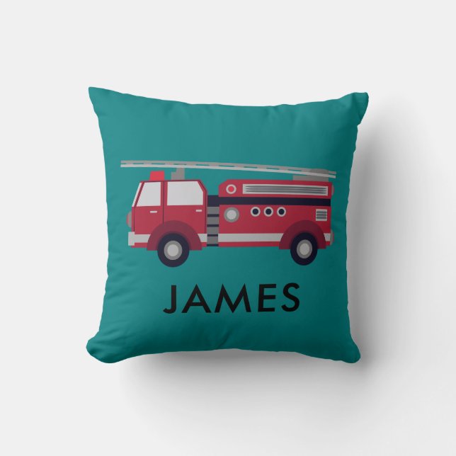 Coussin de camion de pompiers rouge avec nom perso (Recto)