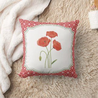Coussin de campagne aux coquelicots rouges d'été