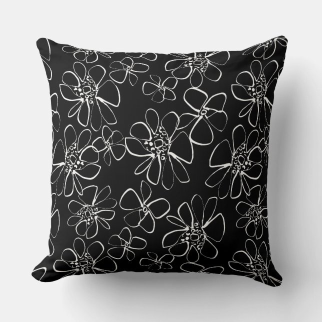 Coussin de canapé floral noir et blanc contemporai (Recto)
