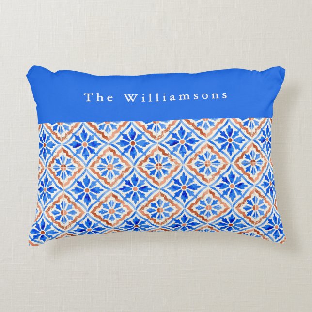 Coussin de carreau méditerranéen en terre cuite bl (Devant)
